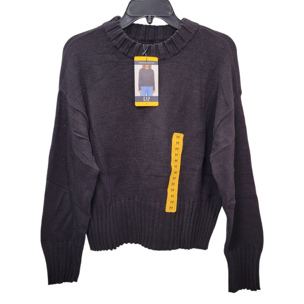 Gap Women's Cotton Blend Relaxed Crewneck Sweater Ribbed Hem Black Medium